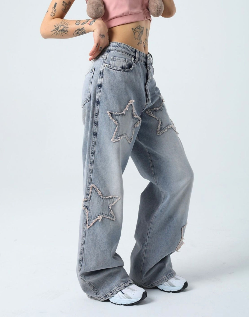 Women's Baggy Wide Leg Butterfly Blue Jeans - STREETMODE ™