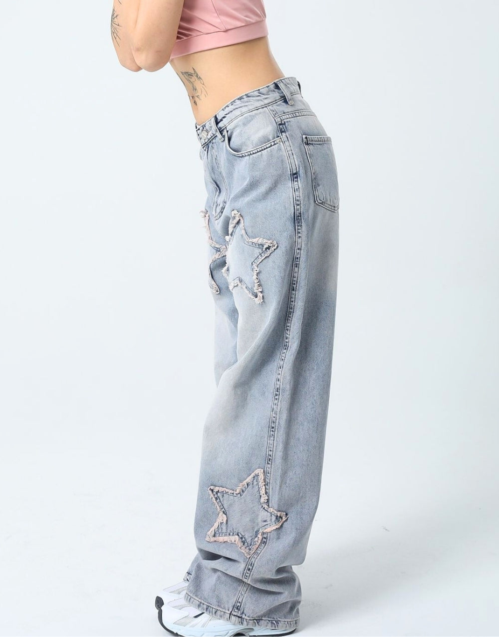 Women's Baggy Wide Leg Butterfly Blue Jeans - STREETMODE ™