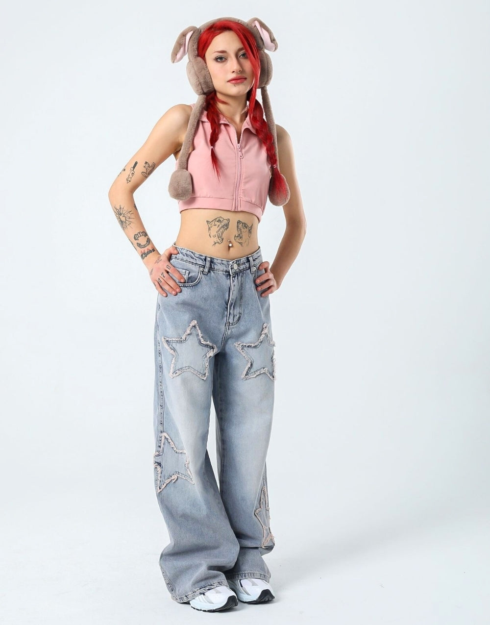 Women's Baggy Wide Leg Butterfly Blue Jeans - STREETMODE ™