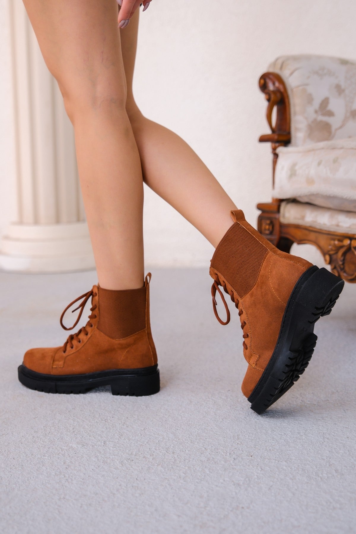 Women's Beery Tan Suede Lace Up Boots - STREETMODE ™