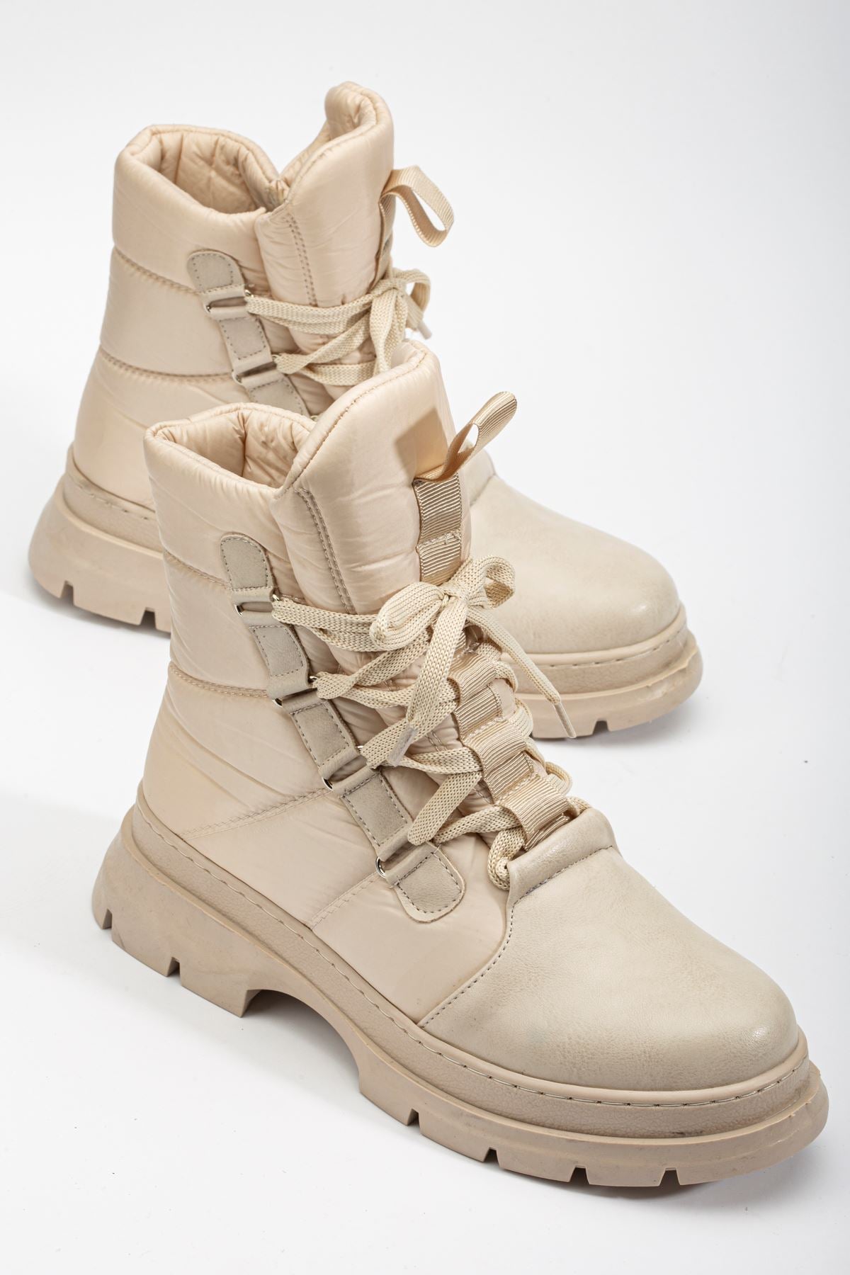 Beige Lace Detailed Parachute Women's Boots