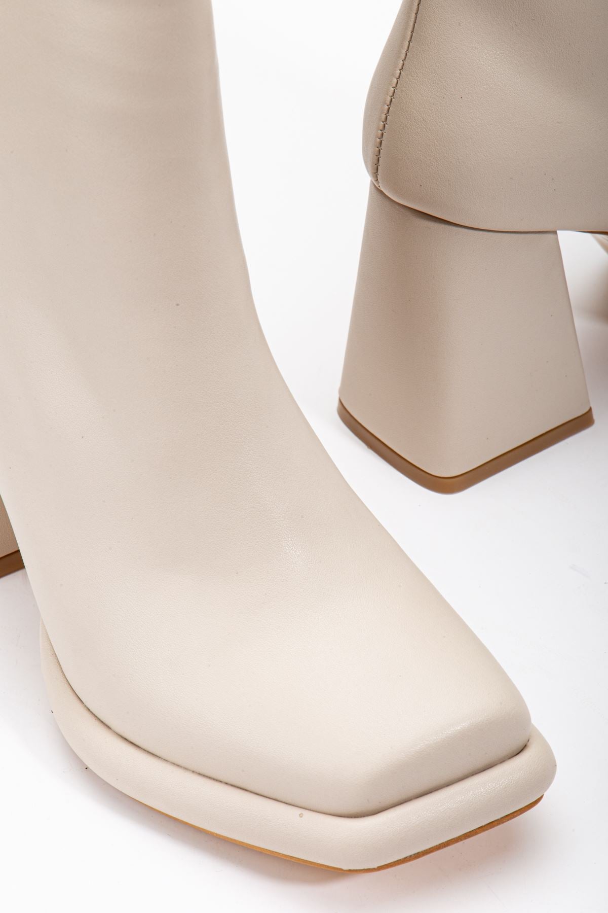 Beige Skin Platform Detail Women's Boots - STREETMODE ™