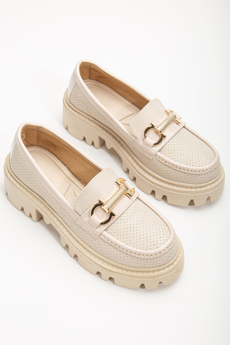Women's Cream Buckle Detailed Oxford Shoes - STREETMODE ™