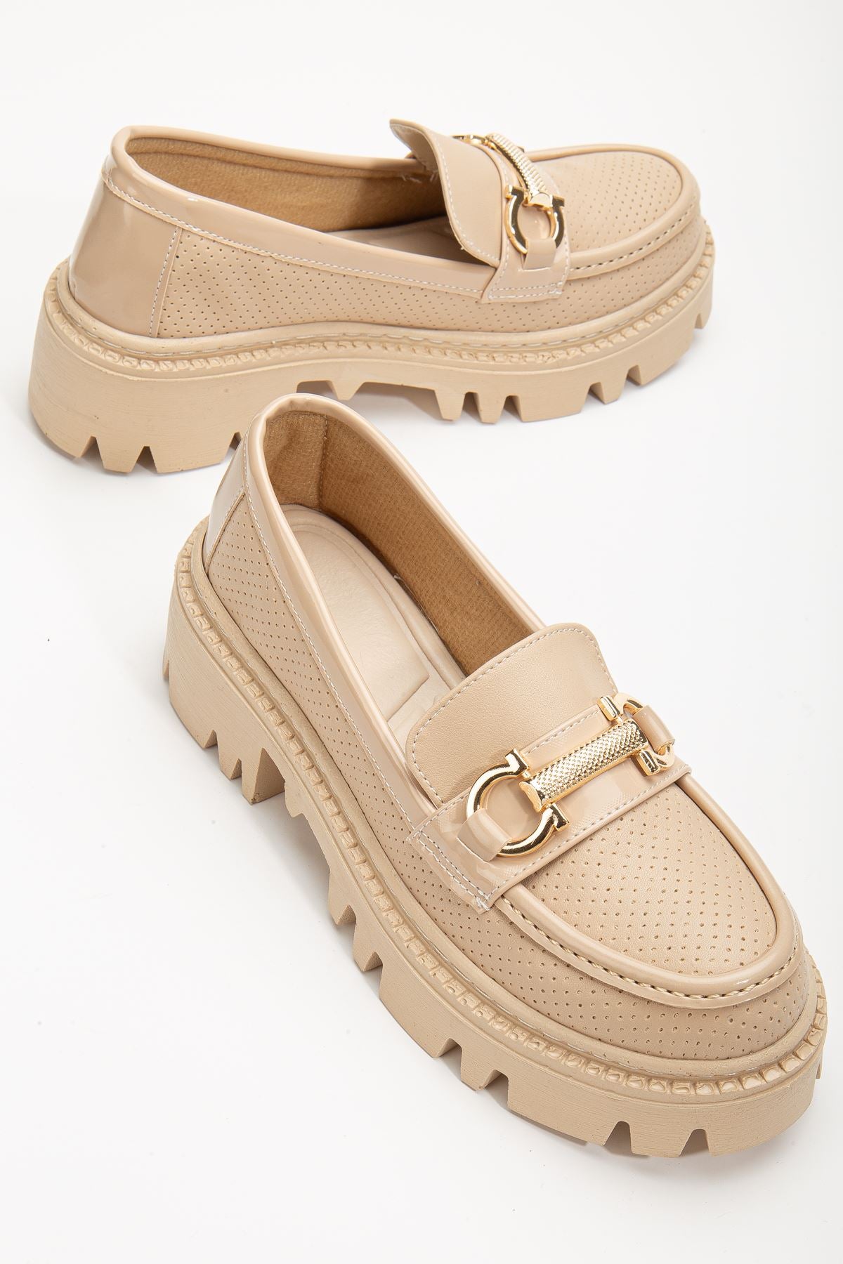 Women's Nude Buckle Detailed Oxford Shoes - STREETMODE ™