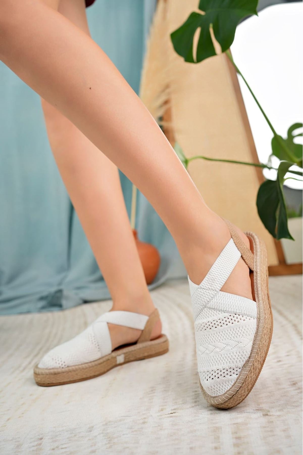 Women's White Closed Toe Elastic Knitwear Sandals - STREETMODE ™
