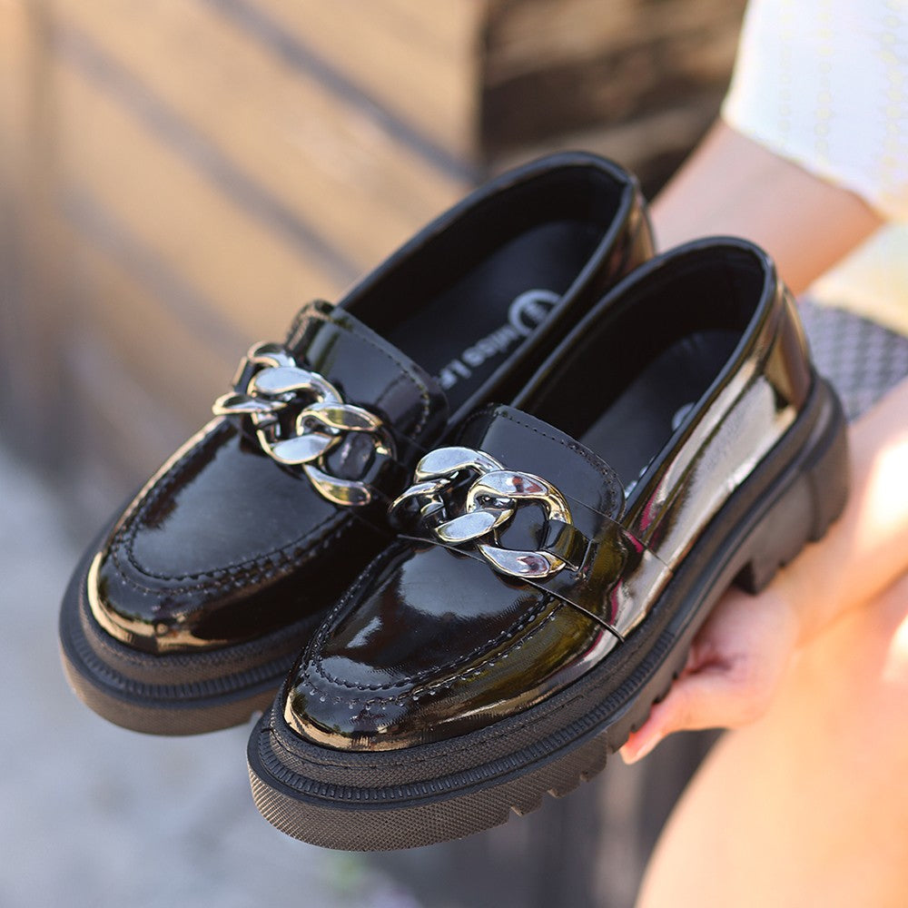 Women's Biga Black Patent Leather Shoes - STREETMODE ™