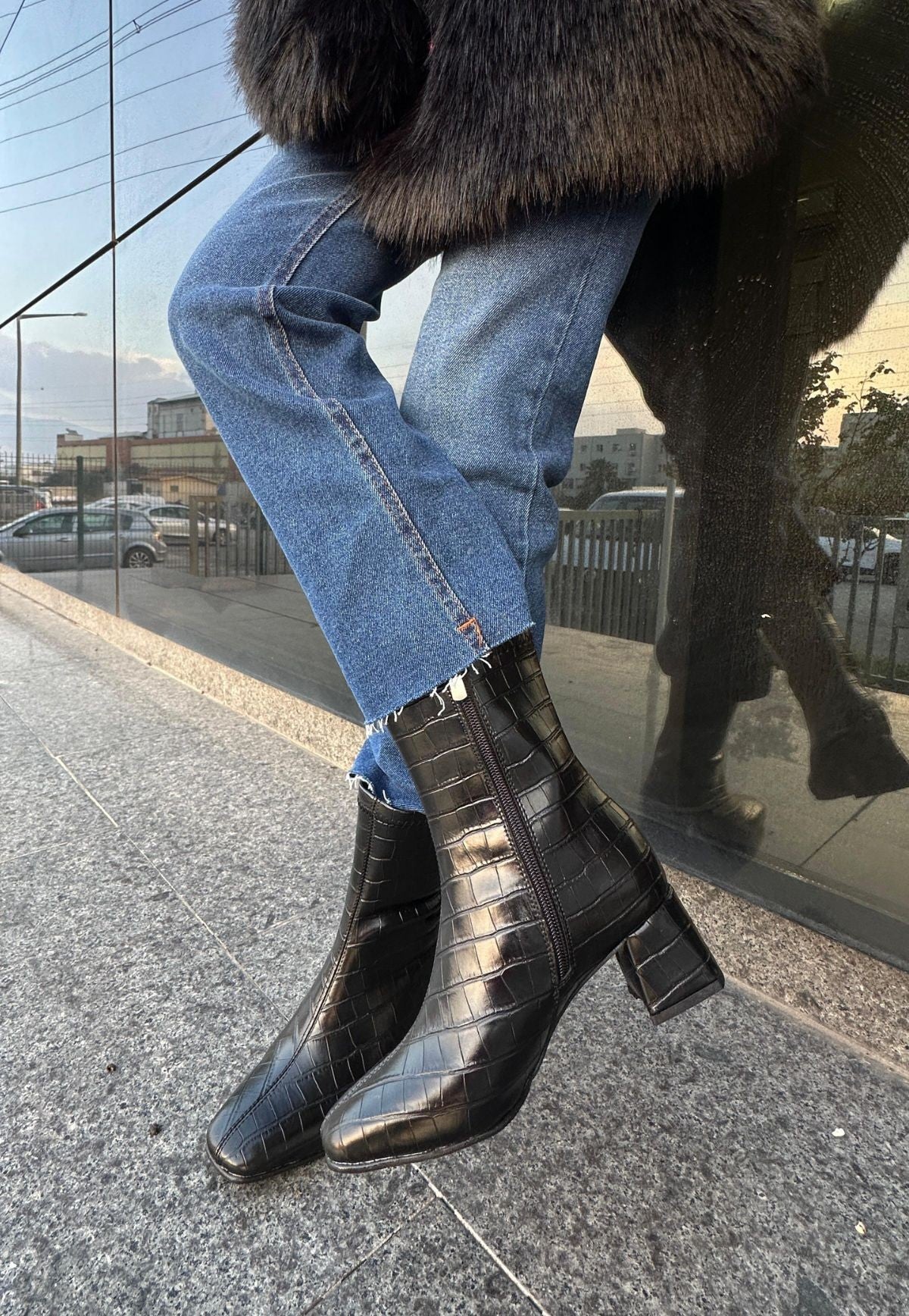 Women's Black Leather Patterned Heeled Boots - STREETMODE ™