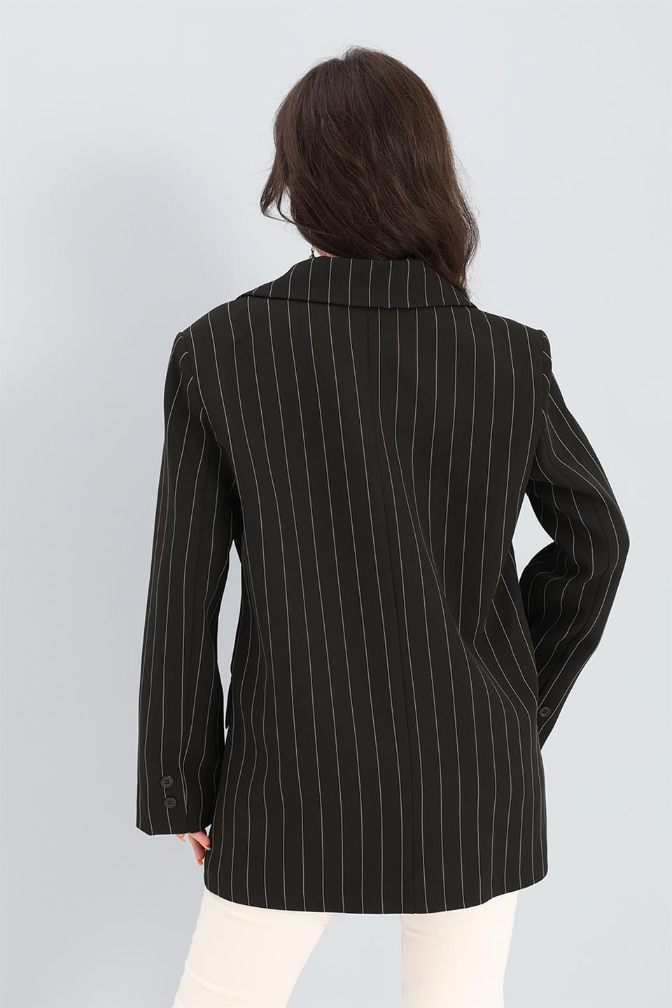 Women's Blazer Jacket Striped Atlas Fabric - Black - STREETMODE ™