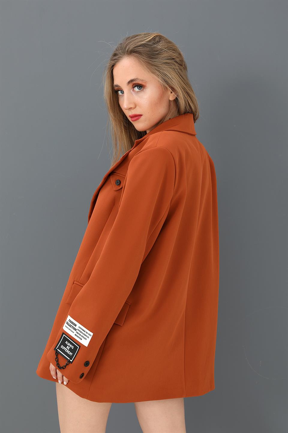 Women's Blazer Jacket Sleeve Rigging Detail - Cinnamon - STREETMODE ™