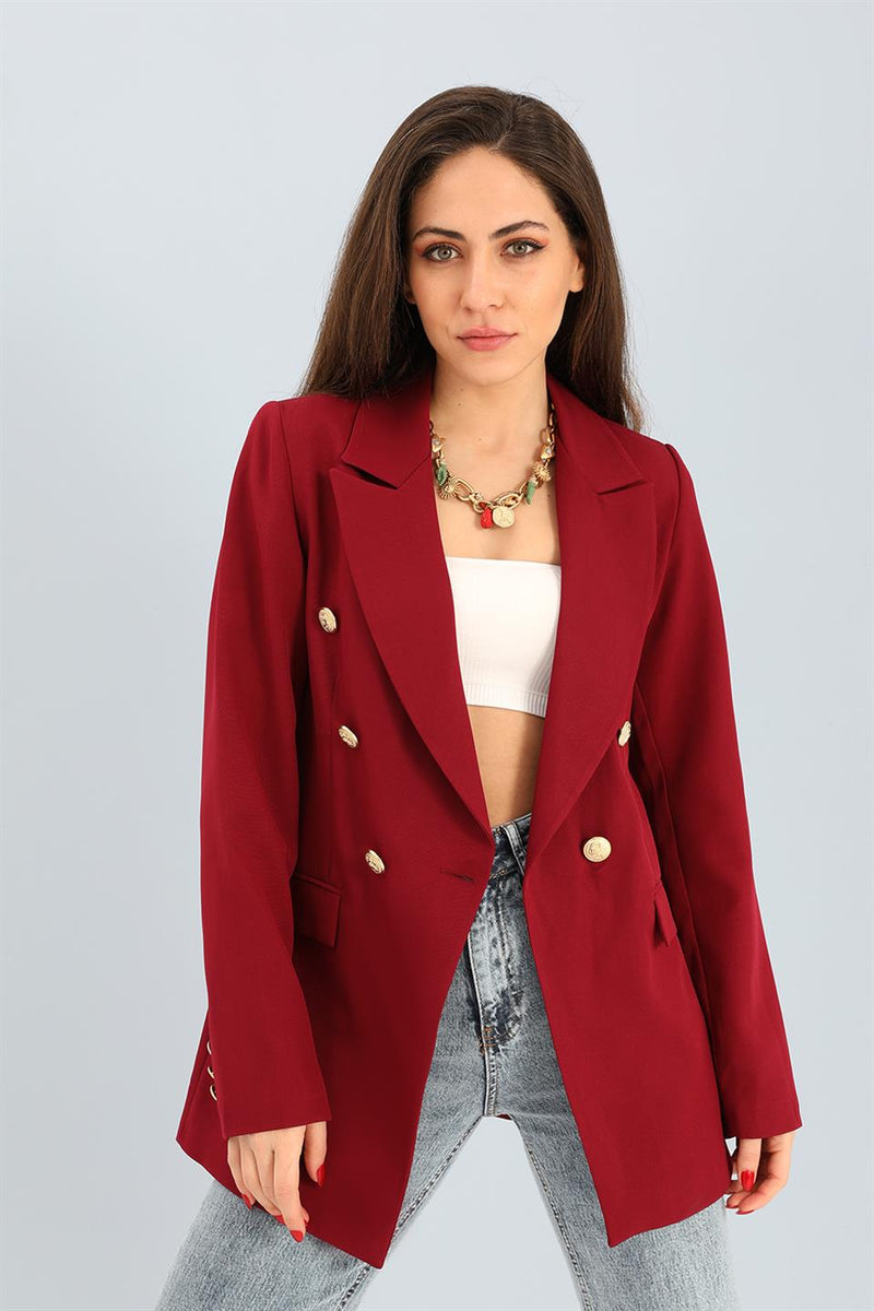 Women's Blazer Fleto Pocket Atlas Fabric Jacket - Burgundy - STREETMODE ™