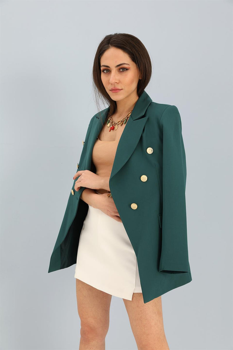 Women's Blazer Fleto Pocket Atlas Fabric Jacket - Emerald - STREETMODE ™
