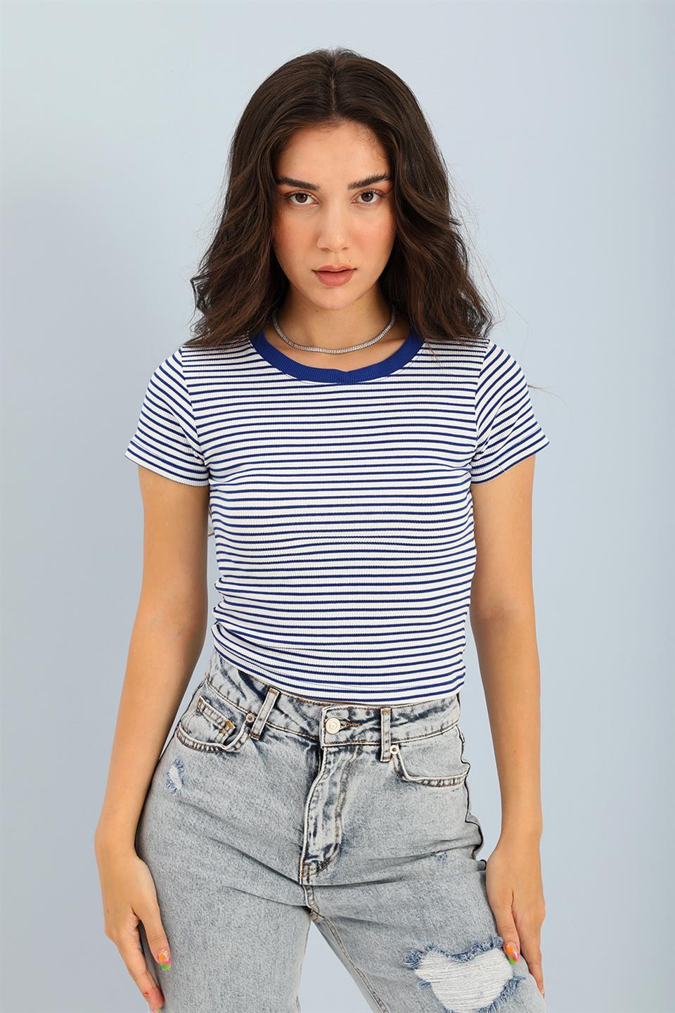 Women's Blouse Crew Neck Striped Camisole - Navy Blue - STREET MODE ™