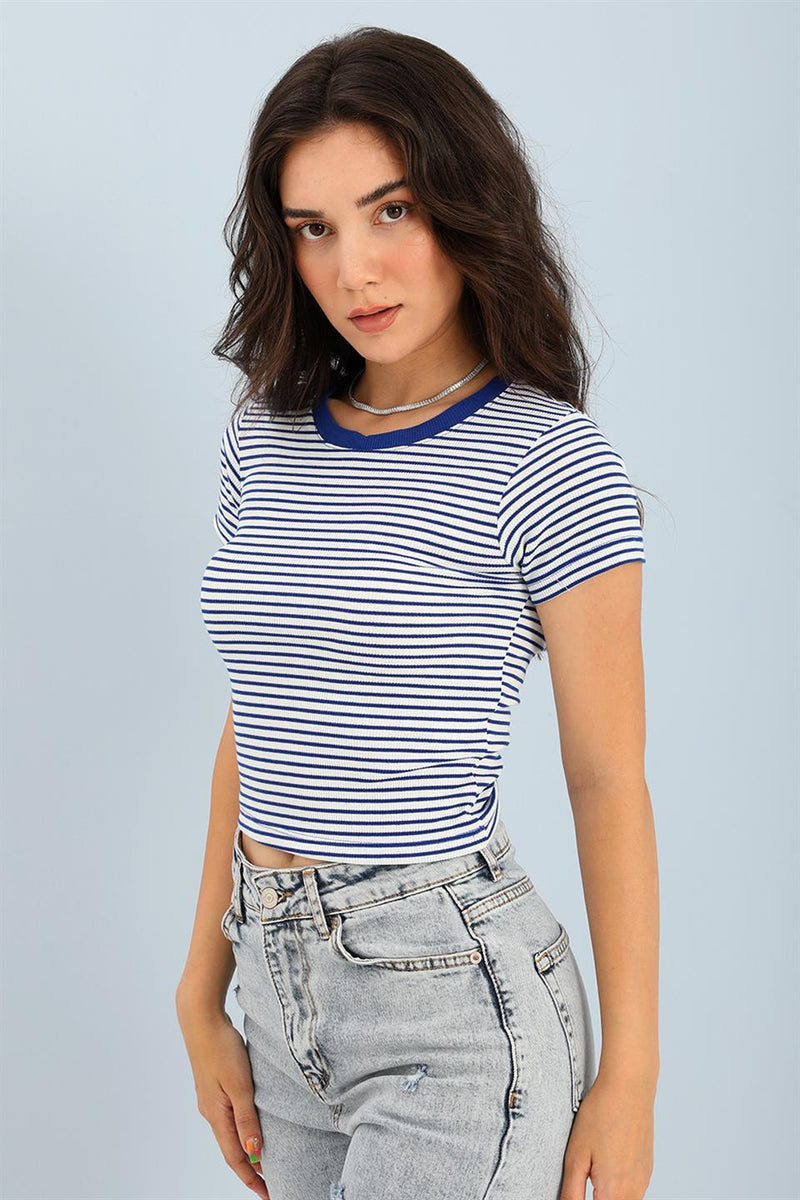 Women's Blouse Crew Neck Striped Camisole - Navy Blue - STREET MODE ™