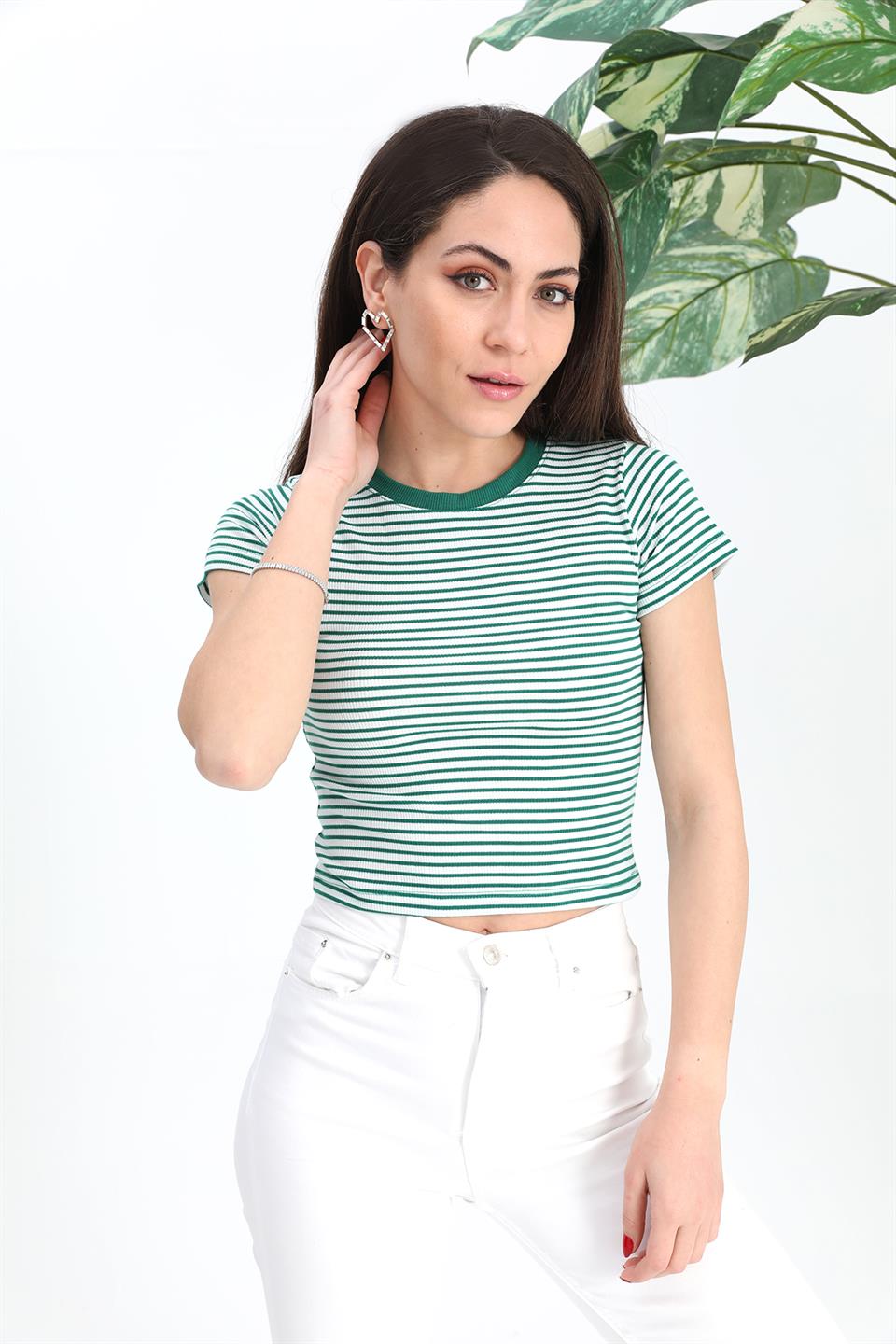 Women's Blouse Crew Neck Striped Camisole - Green - STREETMODE ™
