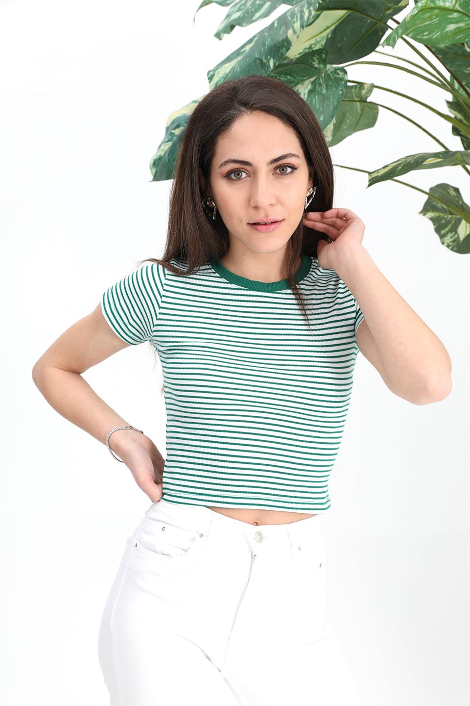 Women's Blouse Crew Neck Striped Camisole - Green - STREETMODE ™