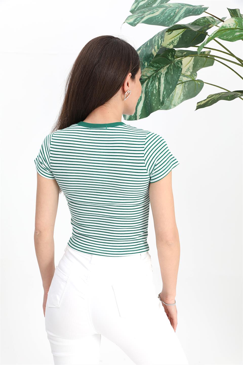 Women's Blouse Crew Neck Striped Camisole - Green - STREETMODE ™