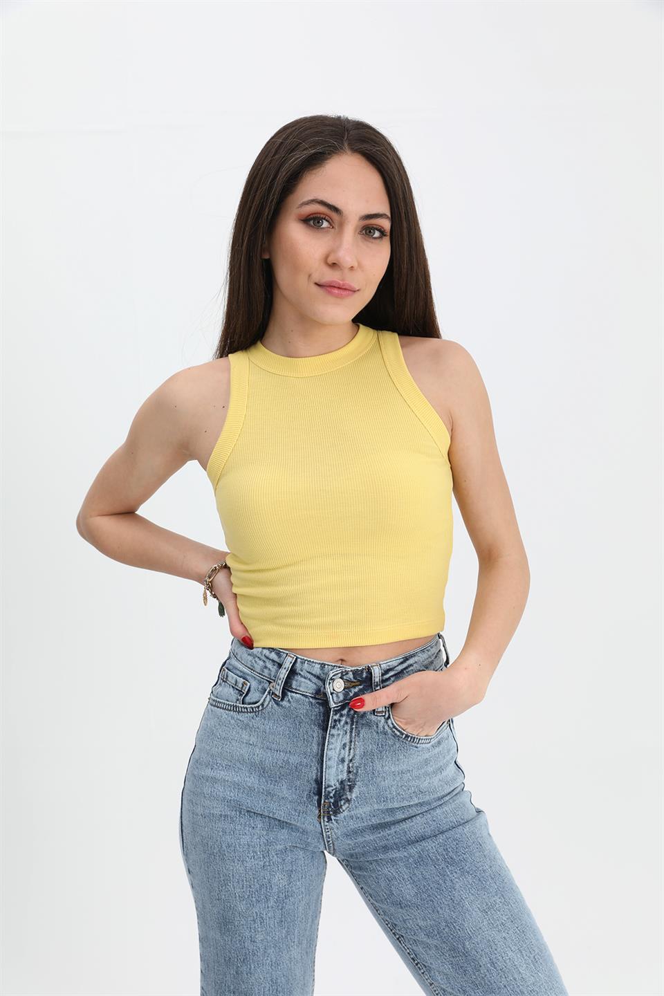 Women's Blouse Wide Plunging Sleeveless Camisole - Yellow - STREETMODE ™