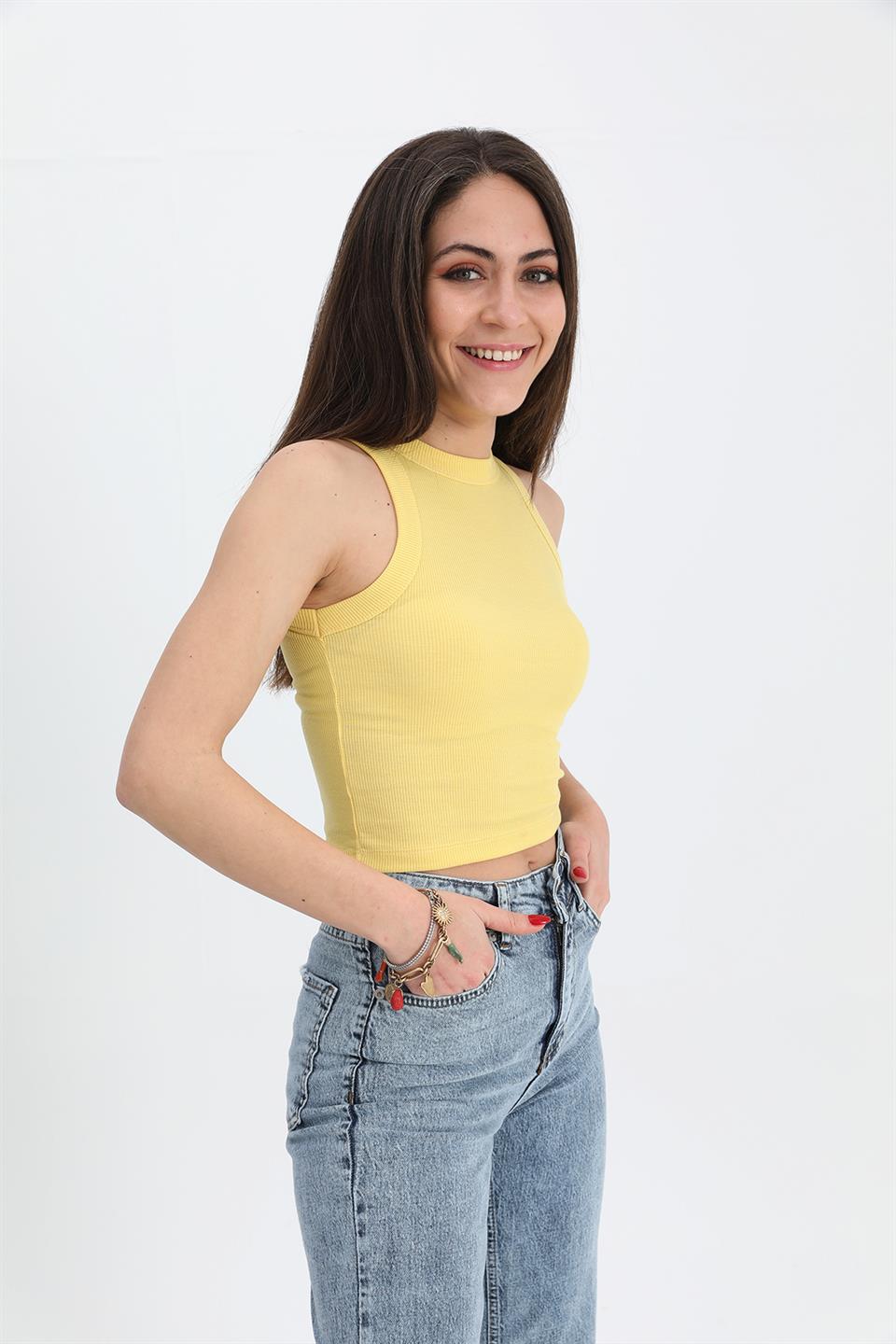 Women's Blouse Wide Plunging Sleeveless Camisole - Yellow - STREETMODE ™