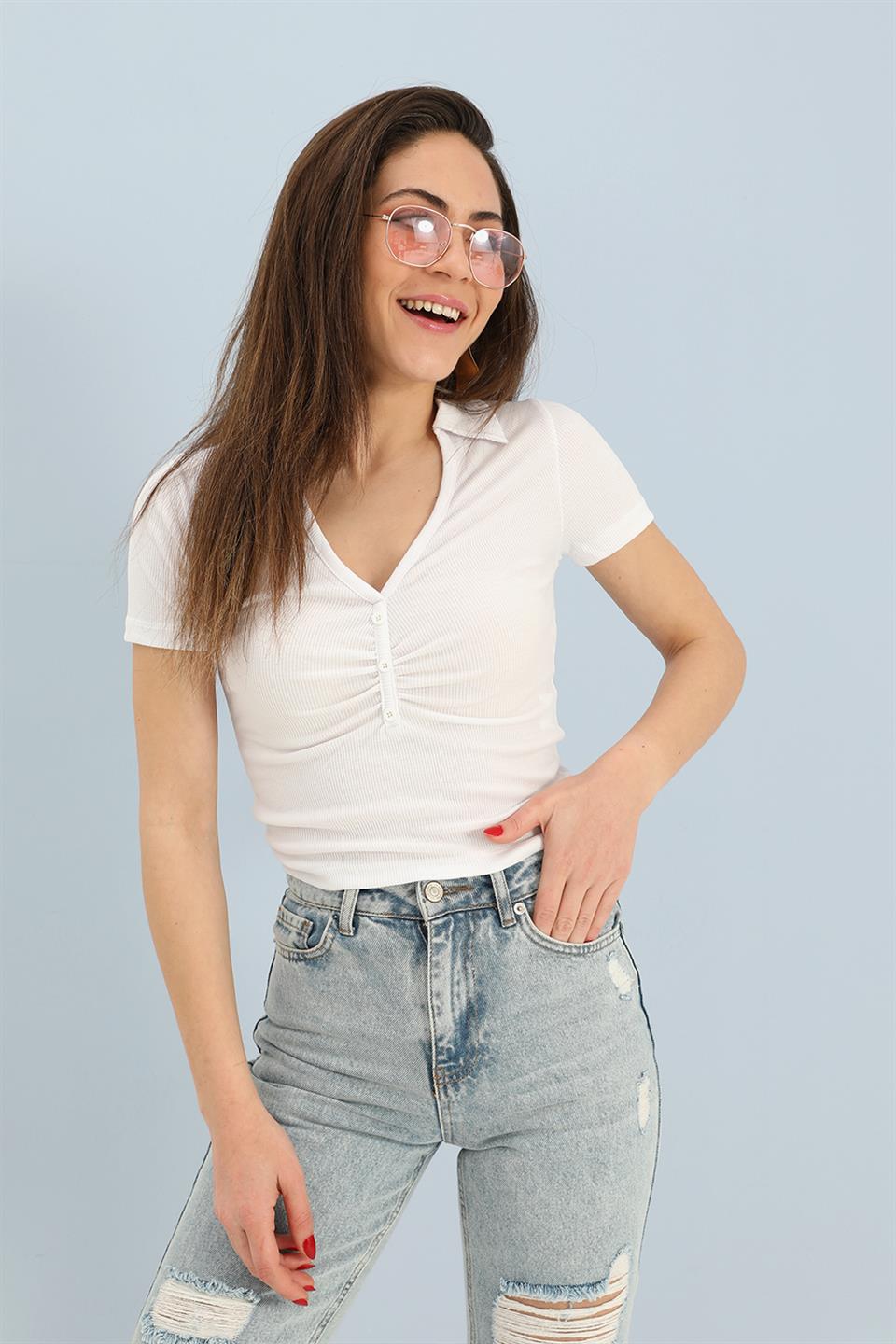 Women's Blouse Shirt Collar Short Sleeve Camisole - White - STREETMODE ™