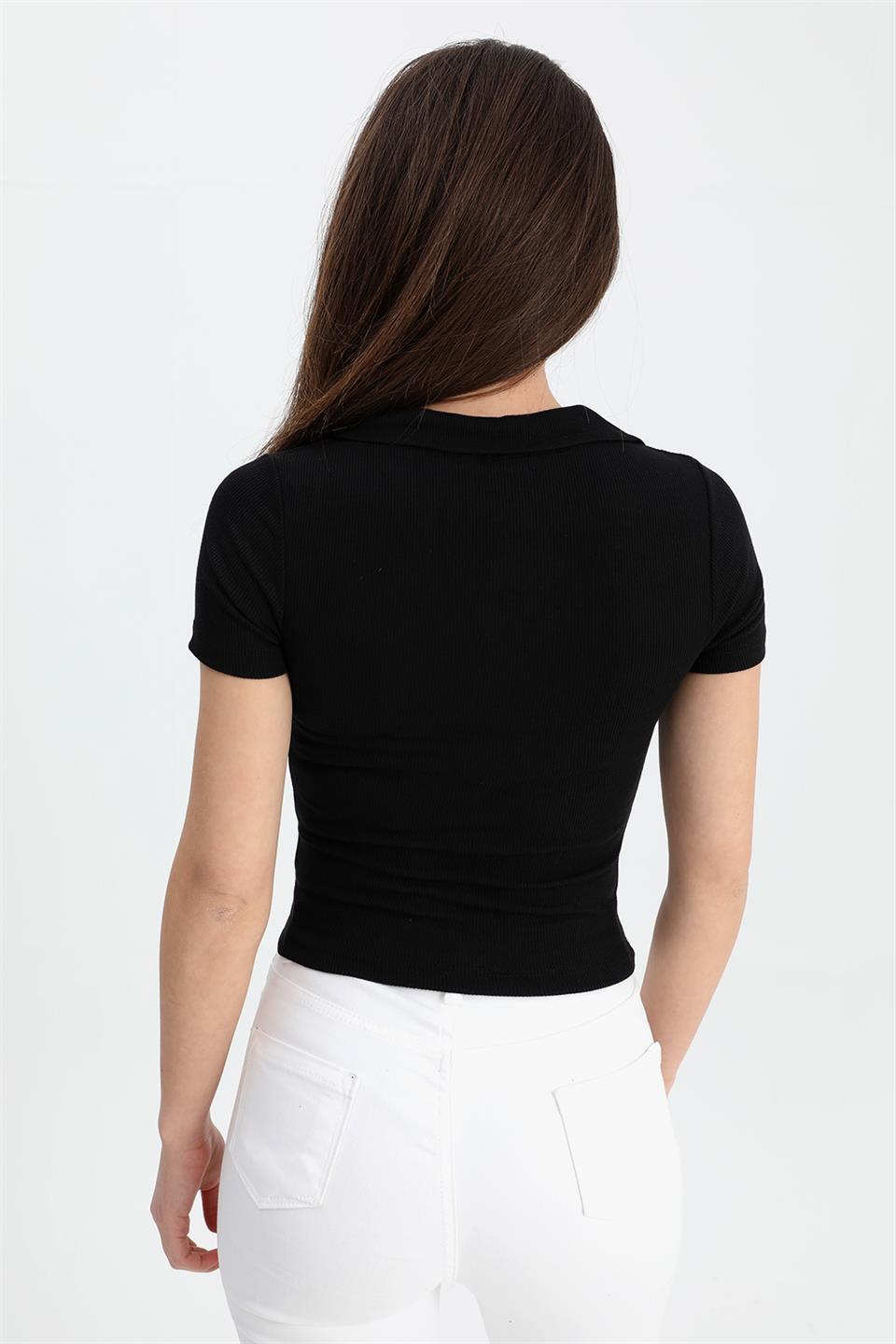 Women's Blouse Shirt Collar Short Sleeve Camisole - Black - STREETMODE ™