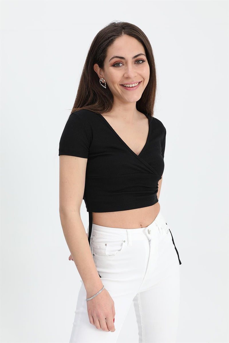 Women's Blouse Double Breasted Collar Tunnelled Sides - Black - STREETMODE ™