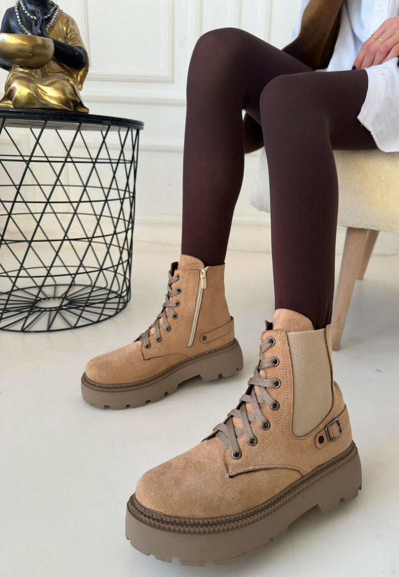 Women's Nude Suede Lace-Up Boots - STREETMODE ™