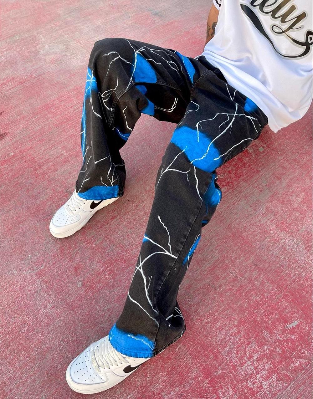 Vip Lightning Design Baggy Fit Mens Jeans Blue - STREETMODE ™