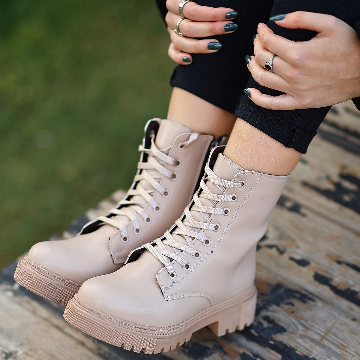 Nude lace up ankle boots hotsell