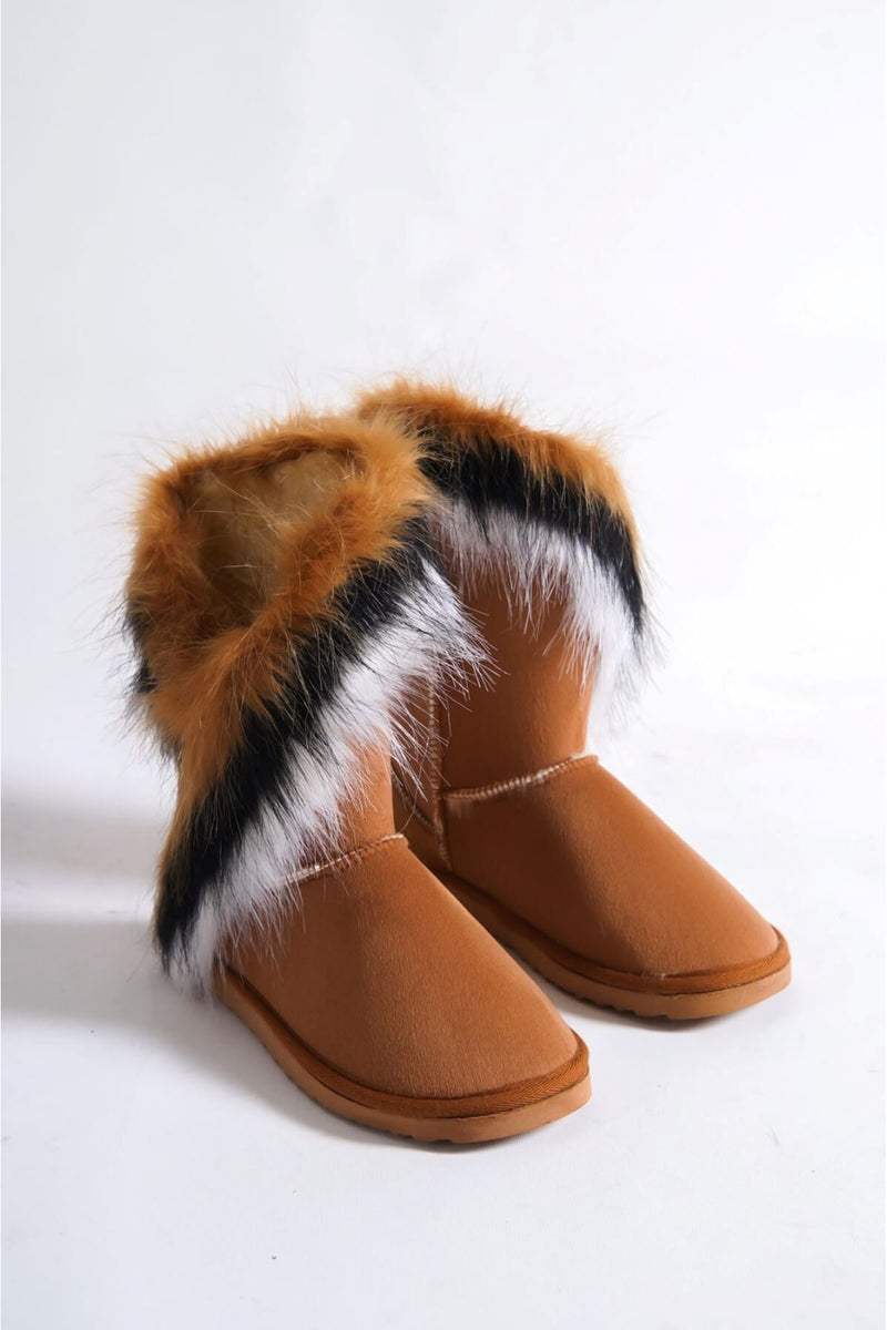 Brown Furry Suede Women's Boots - STREETMODE ™