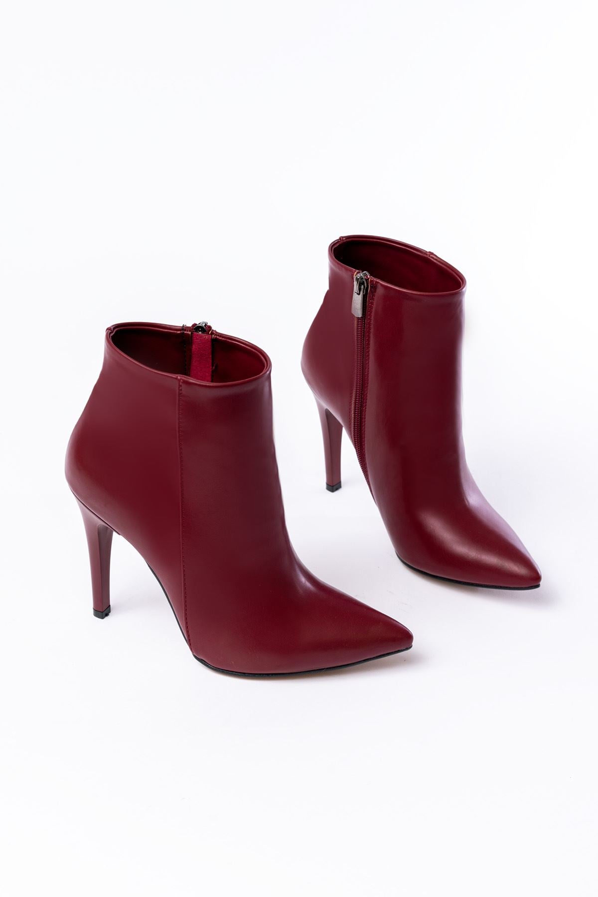 Burgundy High Thin Heel Zippered Women's Boots
