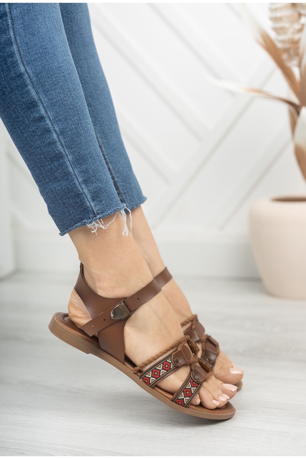 Carissa Genuine Leather Brown Daily Women's Sandals - STREET MODE ™