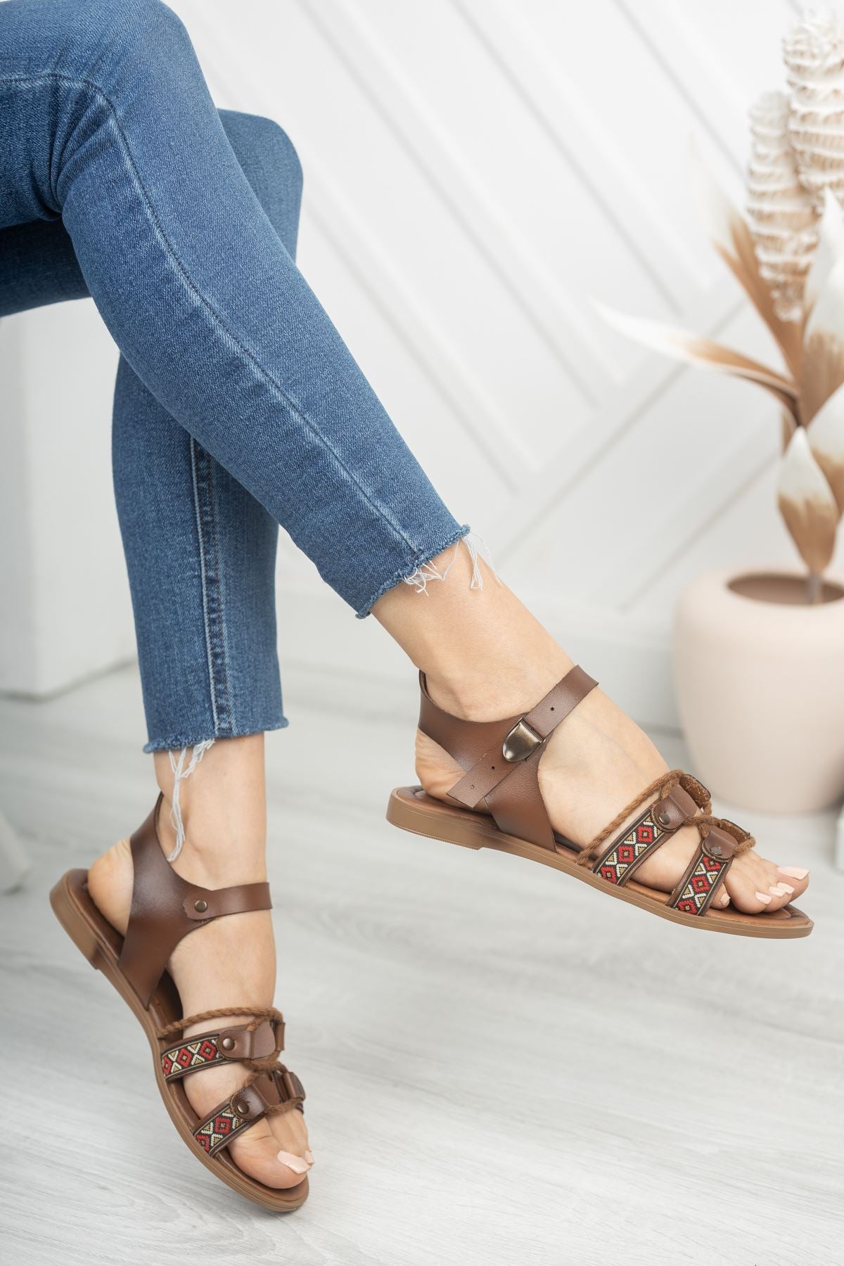 Carissa Genuine Leather Brown Daily Women's Sandals - STREET MODE ™