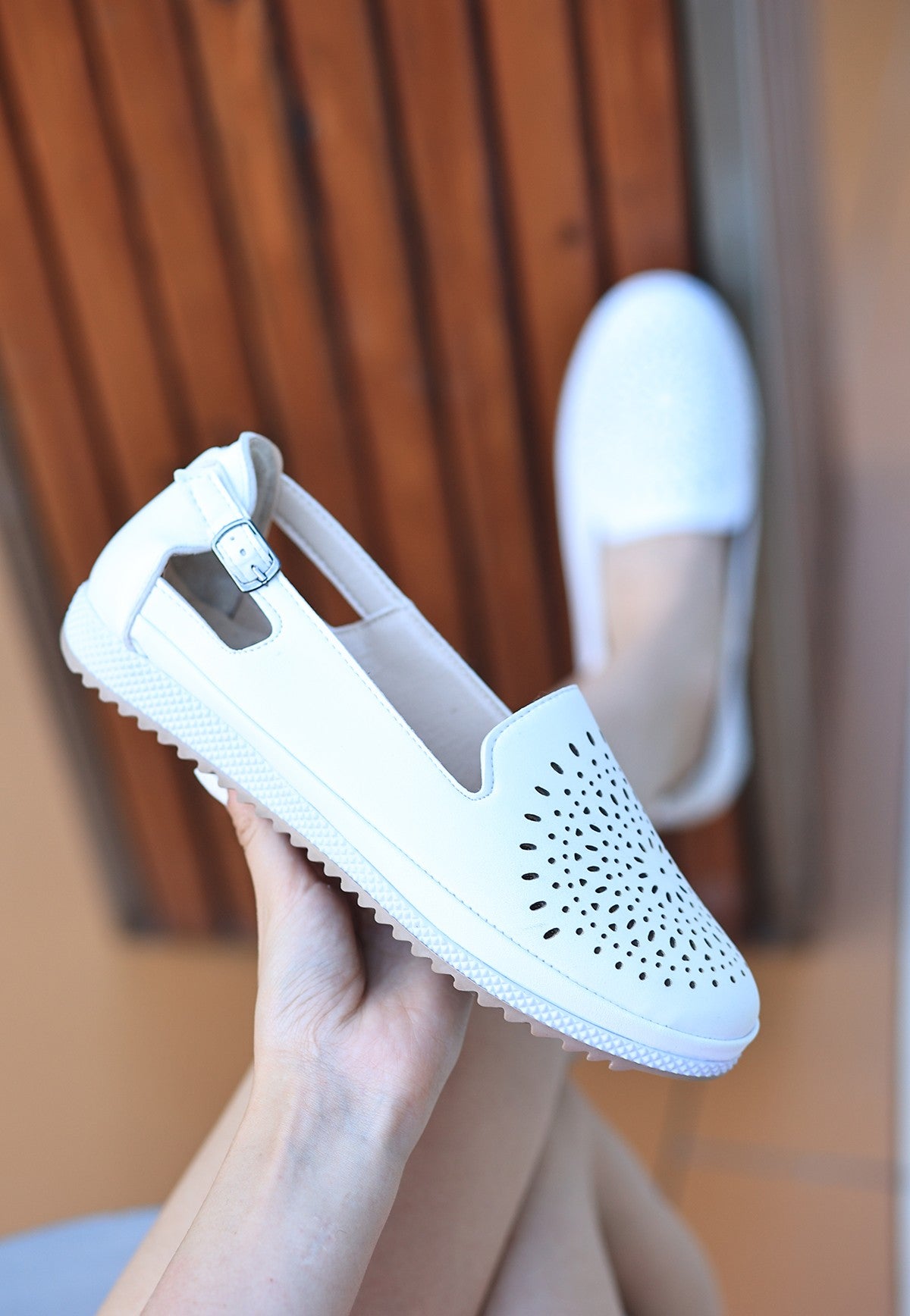 Women's White Leather Ballerina Shoes