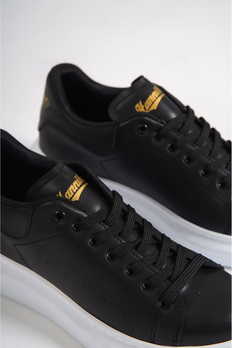 Men's Castor Black Leather Sneaker Shoes - STREET MODE ™