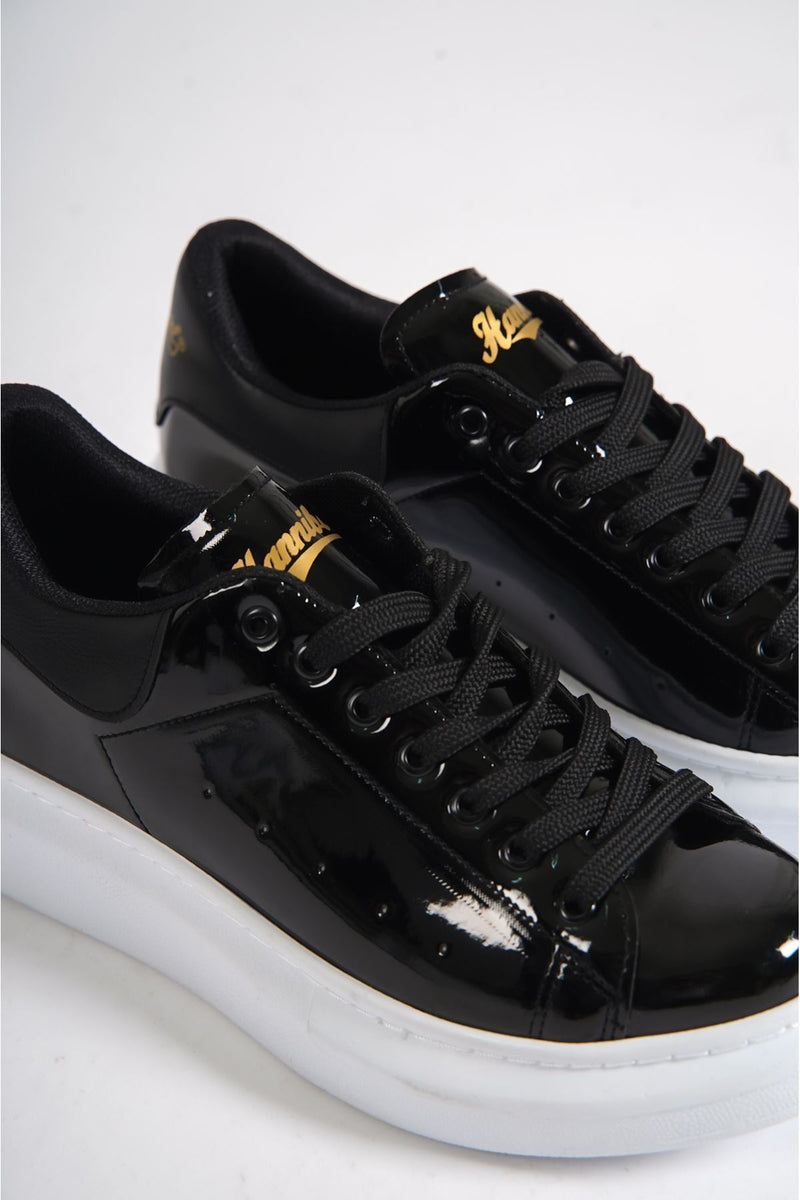 Men's Castor Black Patent Leather Sneaker Shoes - STREET MODE ™