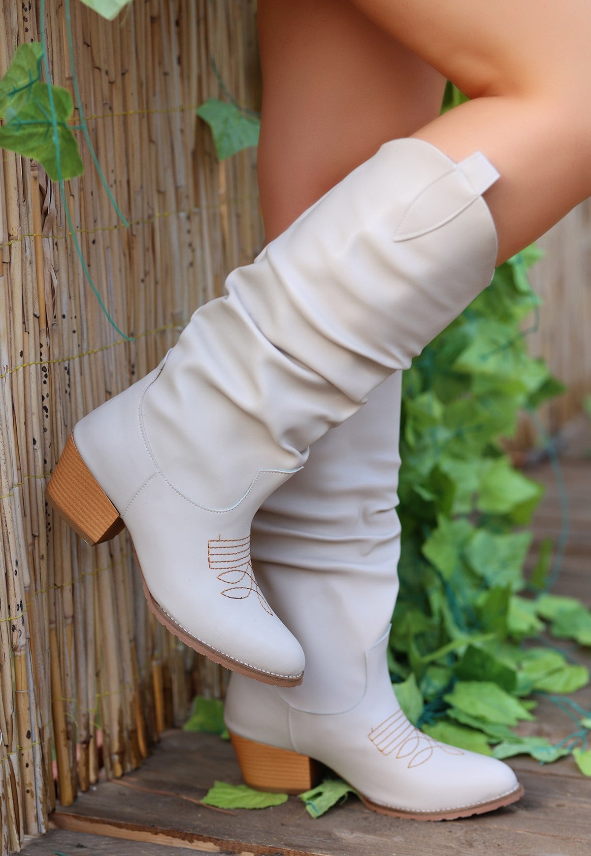 Women's Cayla Beige Leather Heeled Boots - STREETMODE ™