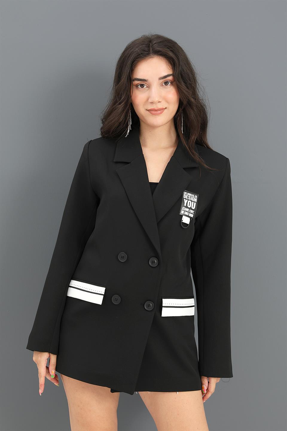Women's Jacket Pocket Cover Garnish Atlas Fabric - Black - STREET MODE ™