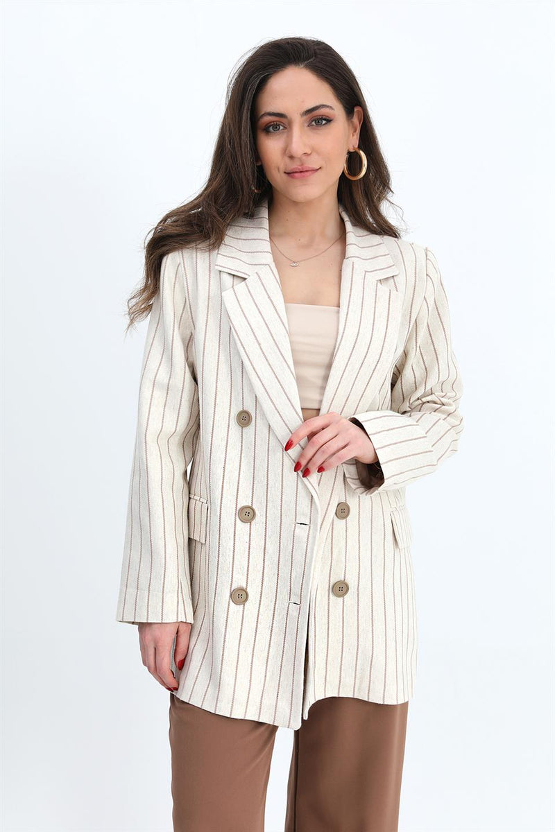 Women's Jacket Sleeve Garnish Striped Linen - Mink - STREET MODE ™