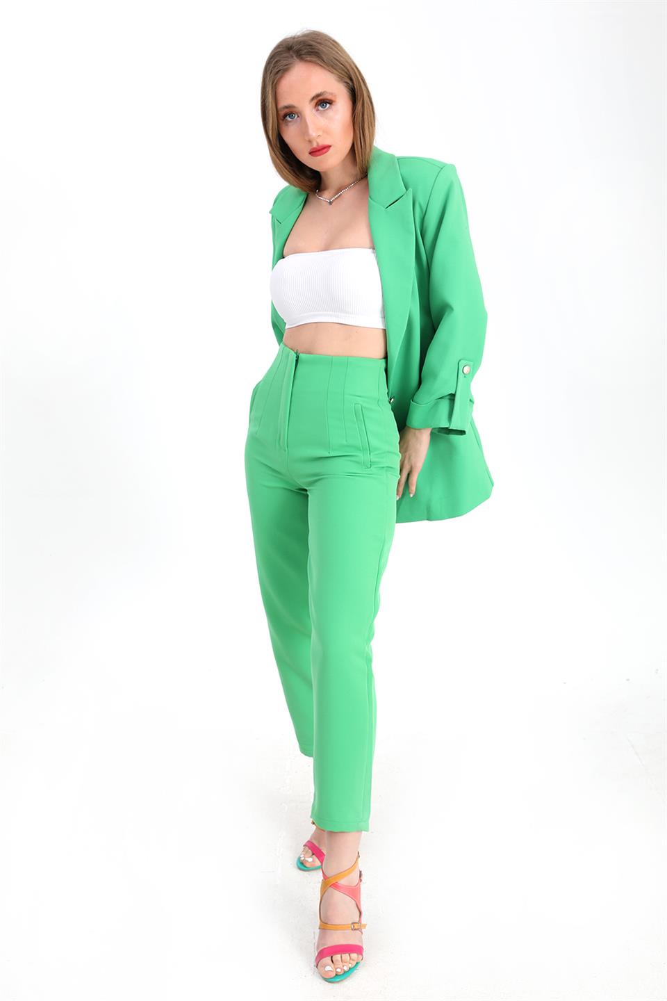 Women's Jacket Sleeve Folded Atlas Fabric - Green - STREETMODE ™