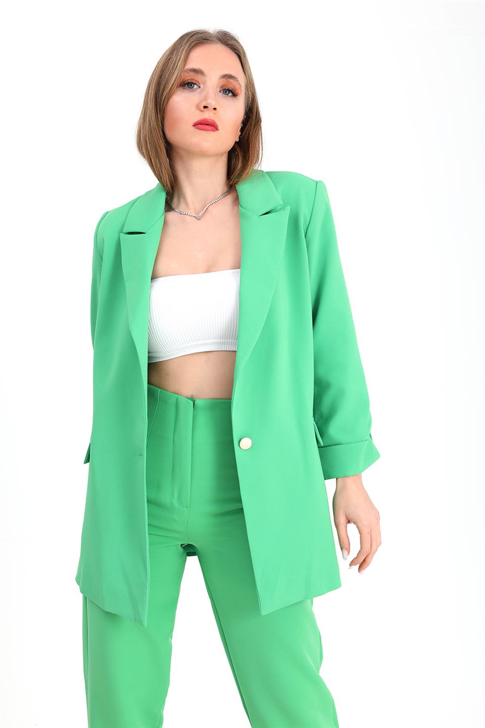 Women's Jacket Sleeve Folded Atlas Fabric - Green - STREETMODE ™