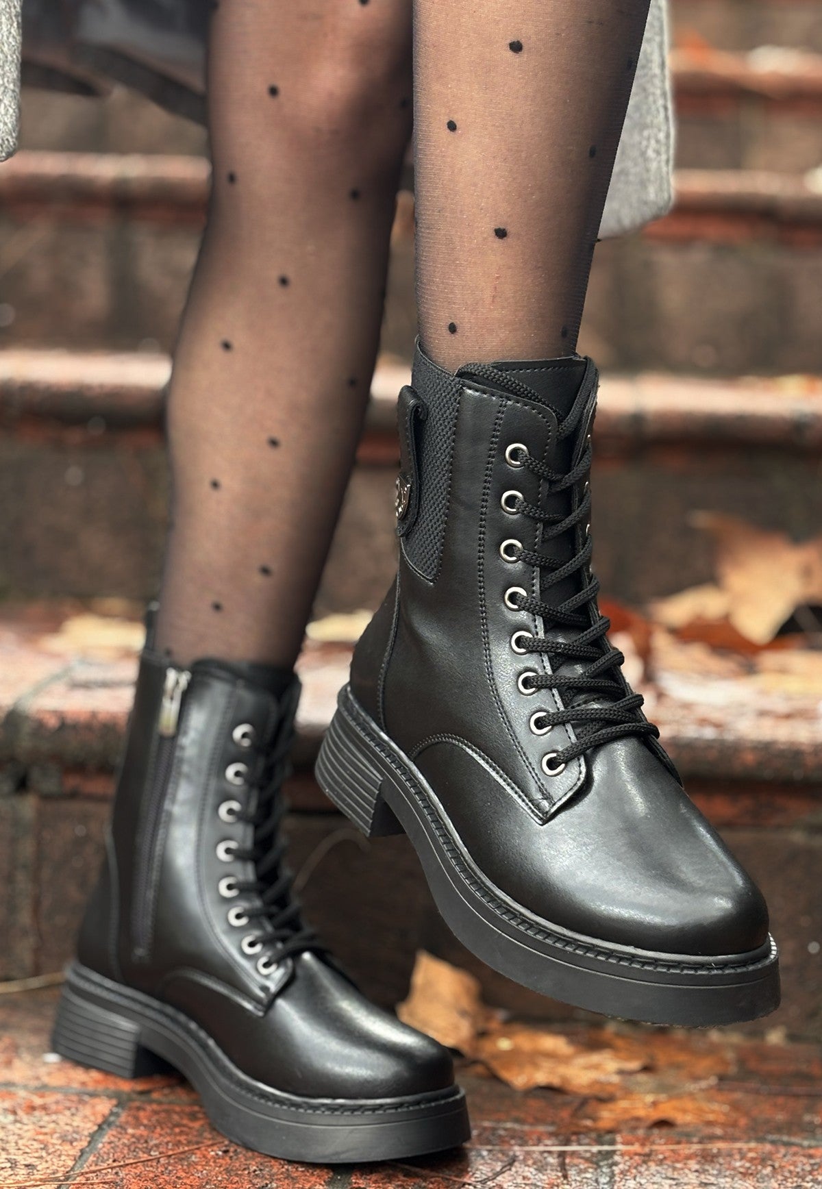 Women's Black Leather Lace-Up Boots