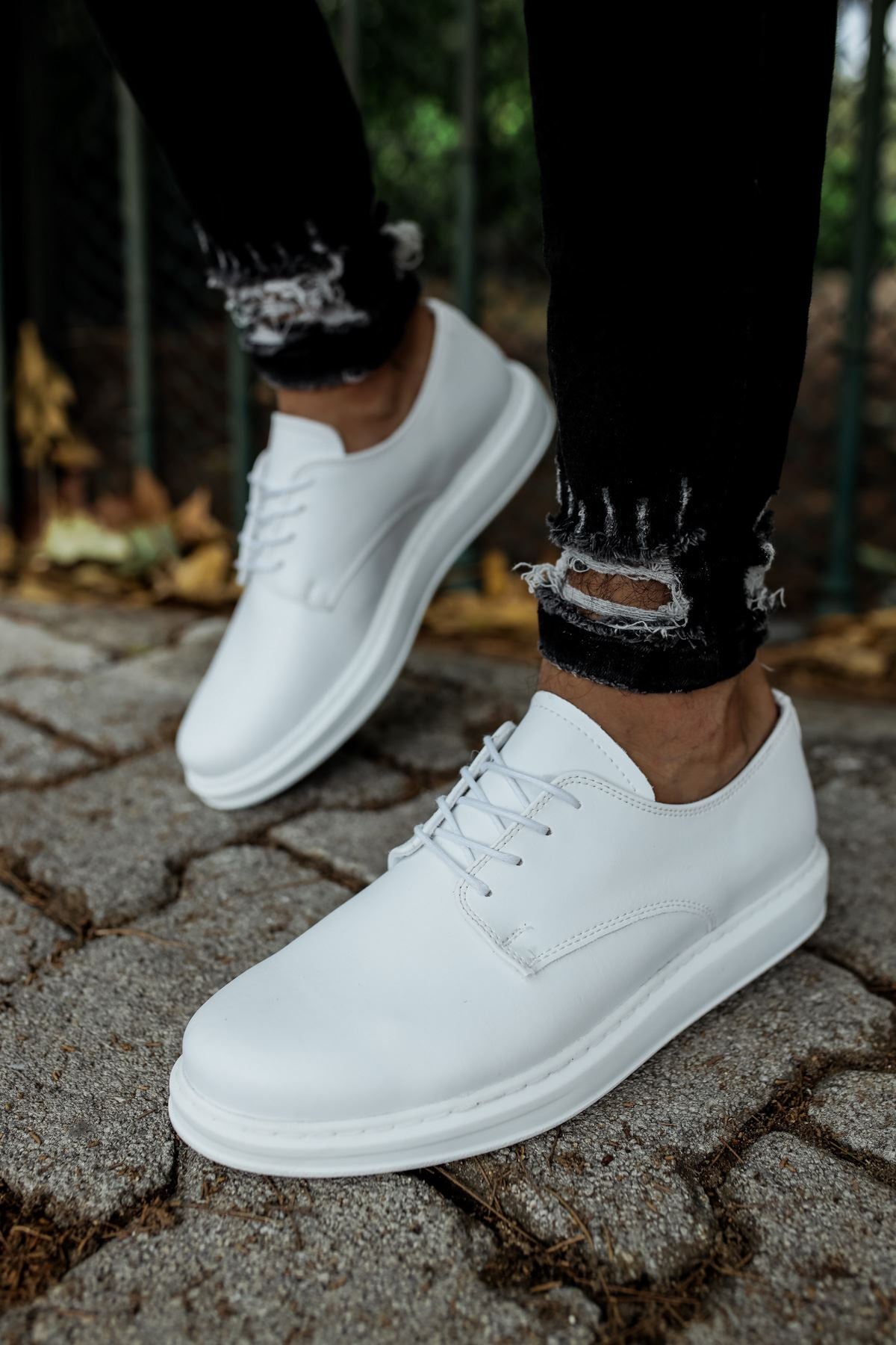 CH003 Men's Full White Matte Leather Casual Classic Sneaker Shoes - STREETMODE ™