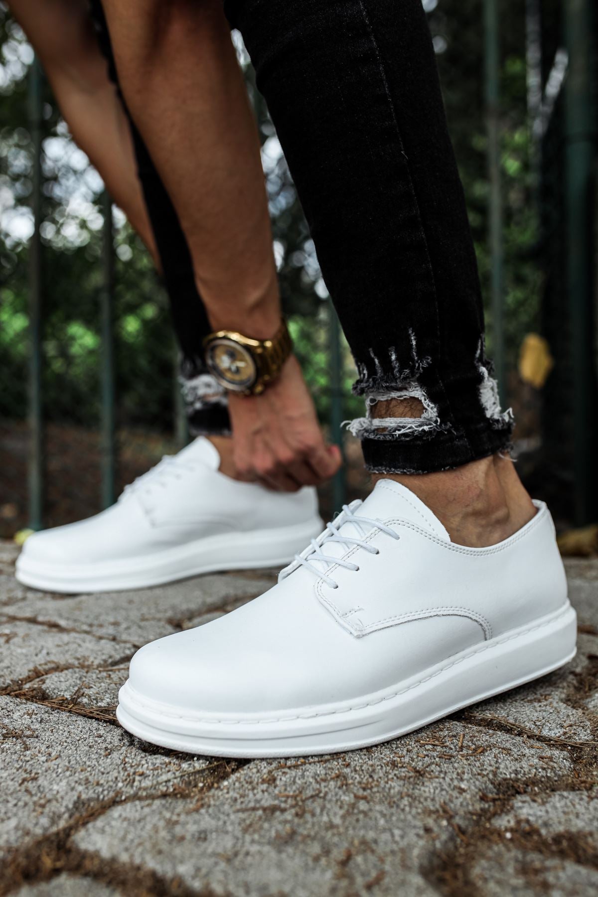 CH003 Men's Full White Matte Leather Casual Classic Sneaker Shoes - STREETMODE ™