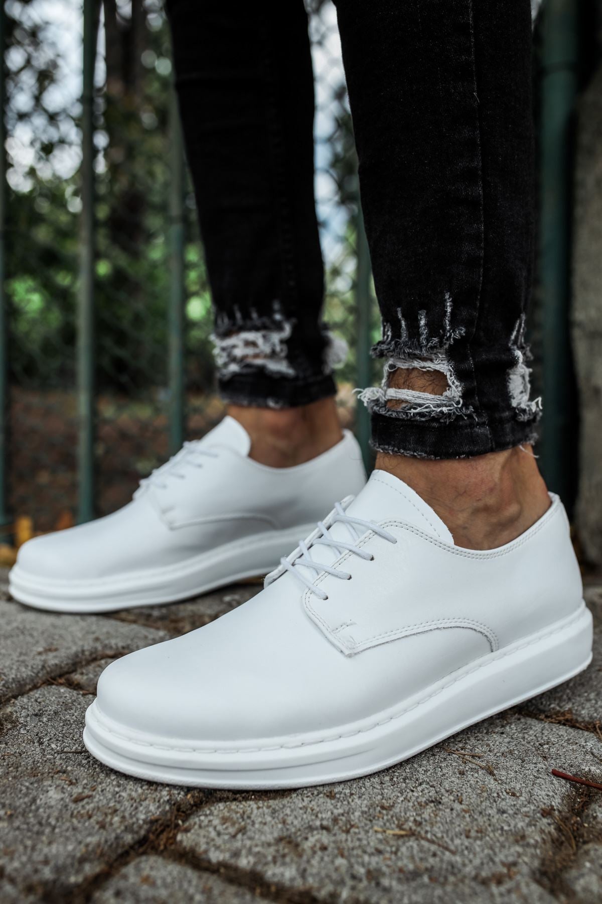 CH003 Men's Full White Matte Leather Casual Classic Sneaker Shoes