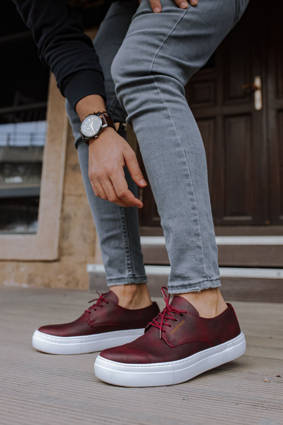 CH005 BT Men's Burgundy-White Sole Pneumatic Leather-Orthopedics Casual Sneaker Sports Shoes - STREETMODE ™