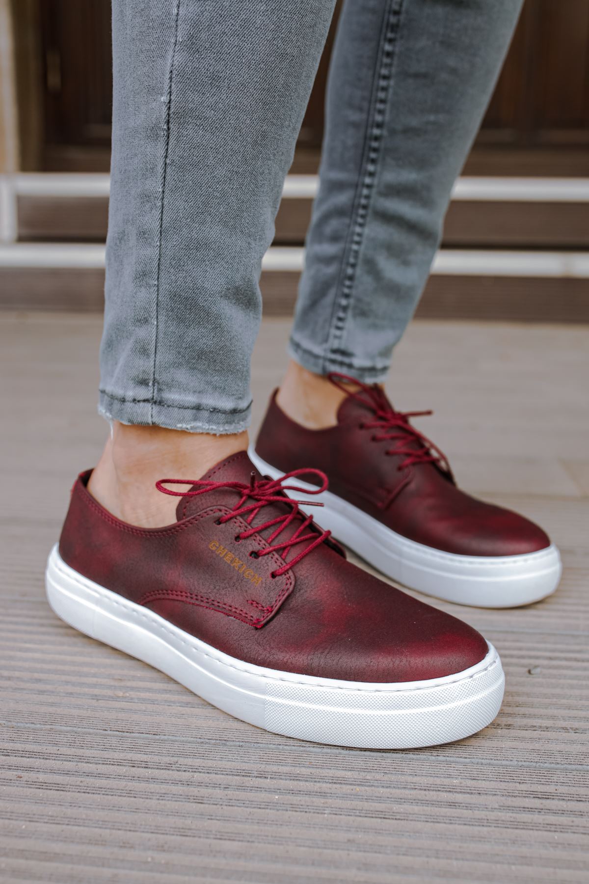 CH005 BT Men's Burgundy-White Sole Pneumatic Leather-Orthopedics Casual Sneaker Sports Shoes - STREETMODE ™