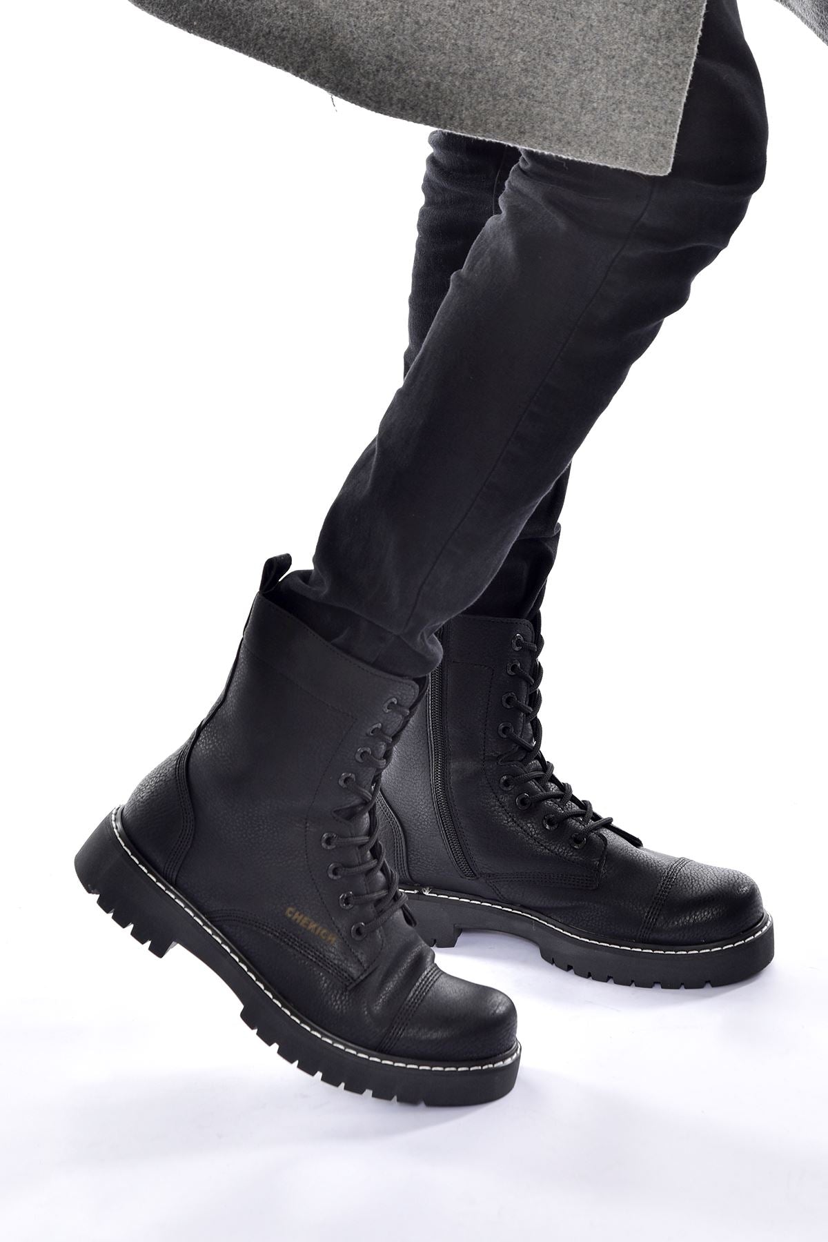 CH009 Men's Leather Black-Black Sole Casual Winter Boots - STREETMODE ™
