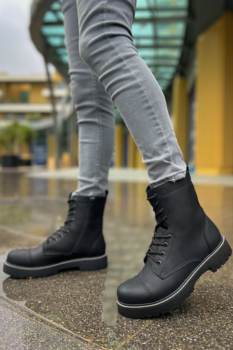 CH009 Men's Leather Black-Black Sole Casual Winter Boots - STREETMODE ™