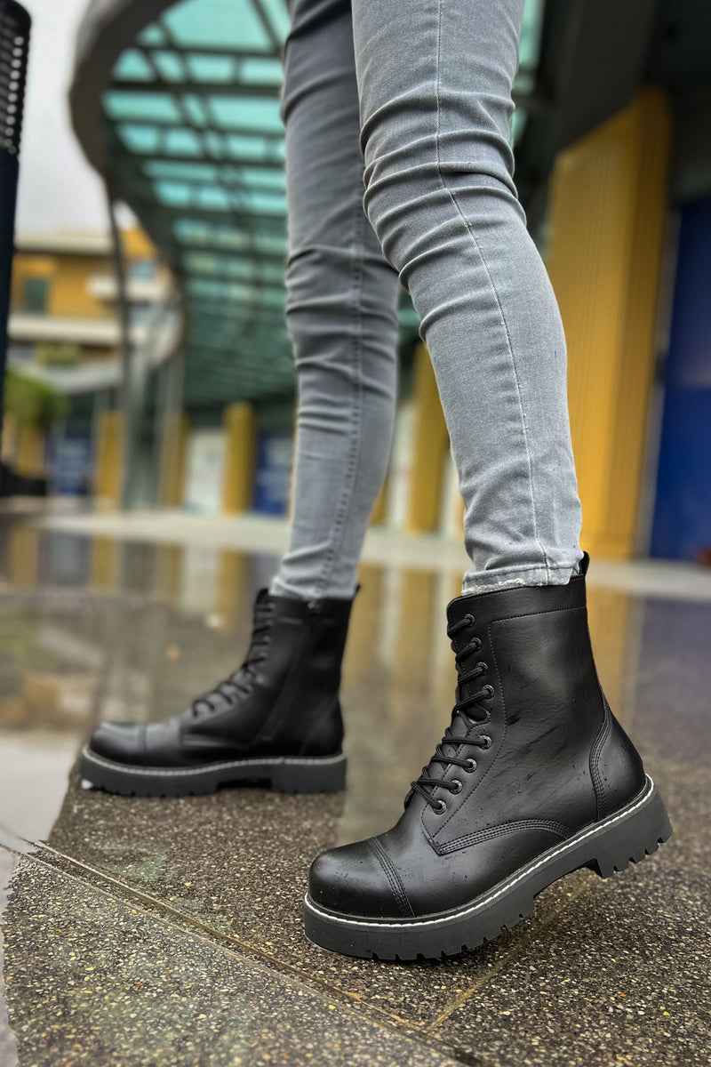 CH009 Men's Leather Black-Black Sole Casual Winter Boots - STREETMODE ™