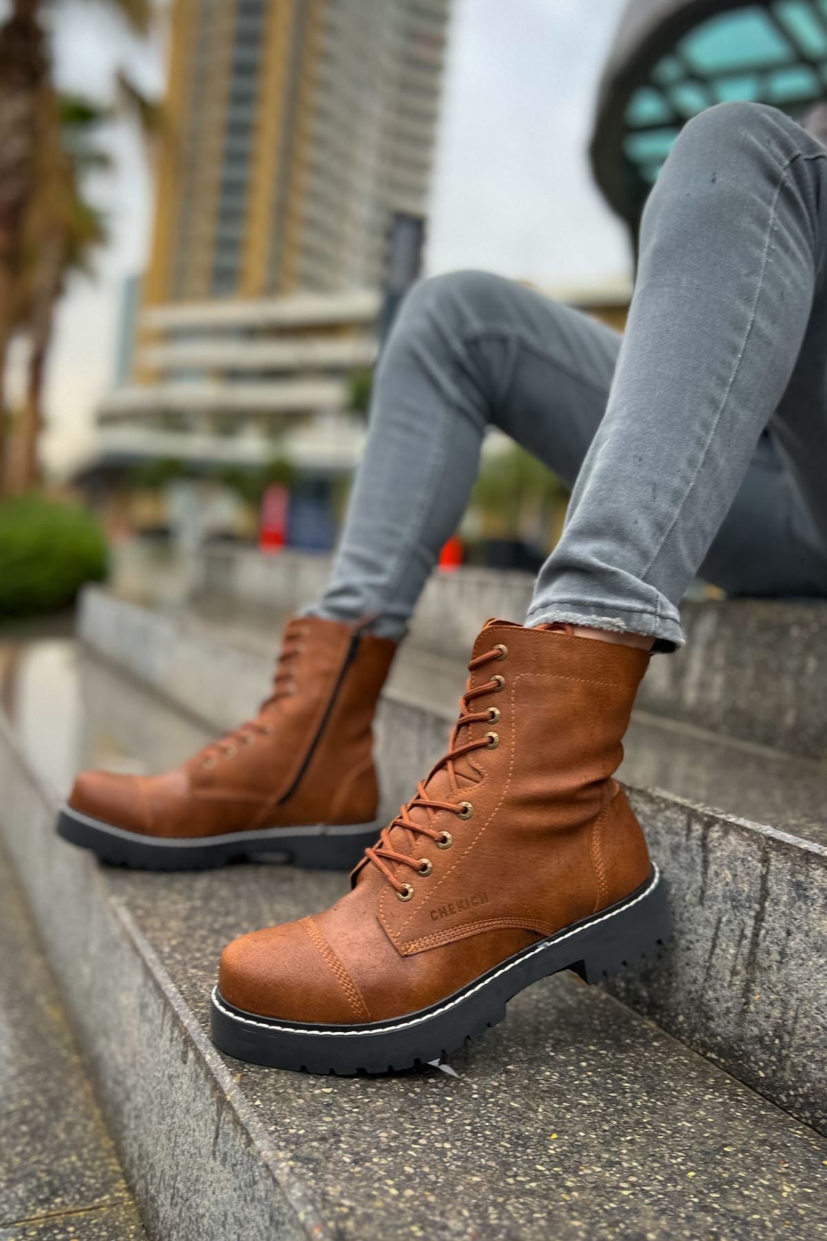 CTHY DOUBLE SOLE LETHER BOOTS サイズ1 CH009 Men's Leather Brown-Black Sole Casual Winter Boots